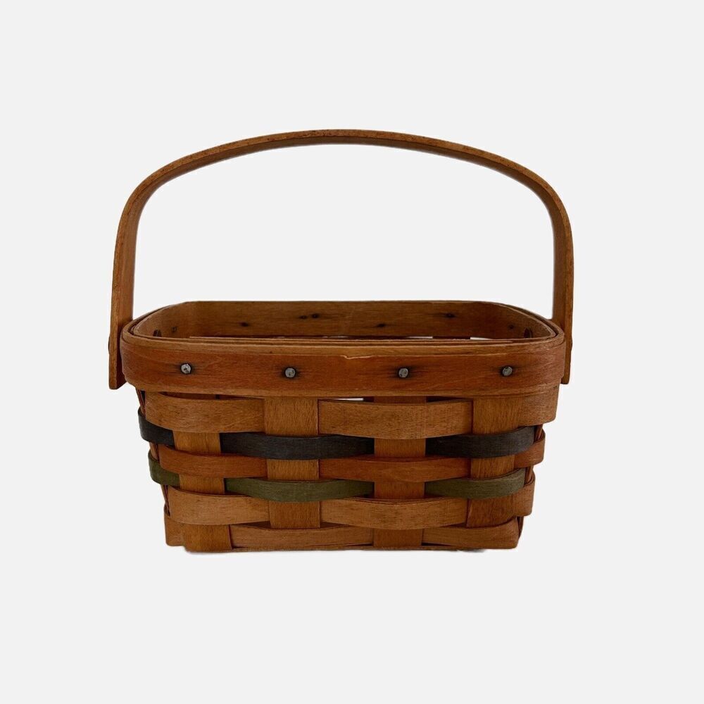 Longaberger Basket Vintage 1991 Green Weave Handle Small Farmhouse Country